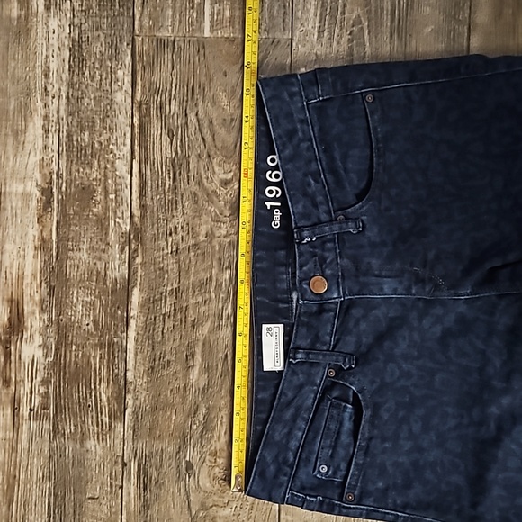 Gap 1969 Always Skinny Mid-Rise Straight Blue Black Cheetah Print Denim Jeans 28 - Picture 10 of 16